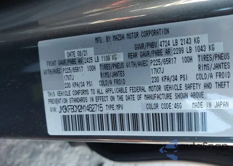 2021 Mazda Cx-5 Touring from USA, damaged, VIN JM3KFBCM2M1462715